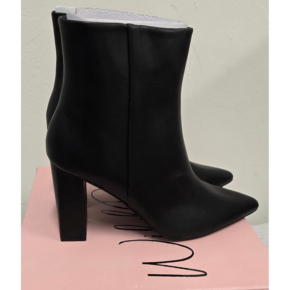Wild Pair Imogennp Black Pointed Toe Block Heel Ankle Boots Womens 11M